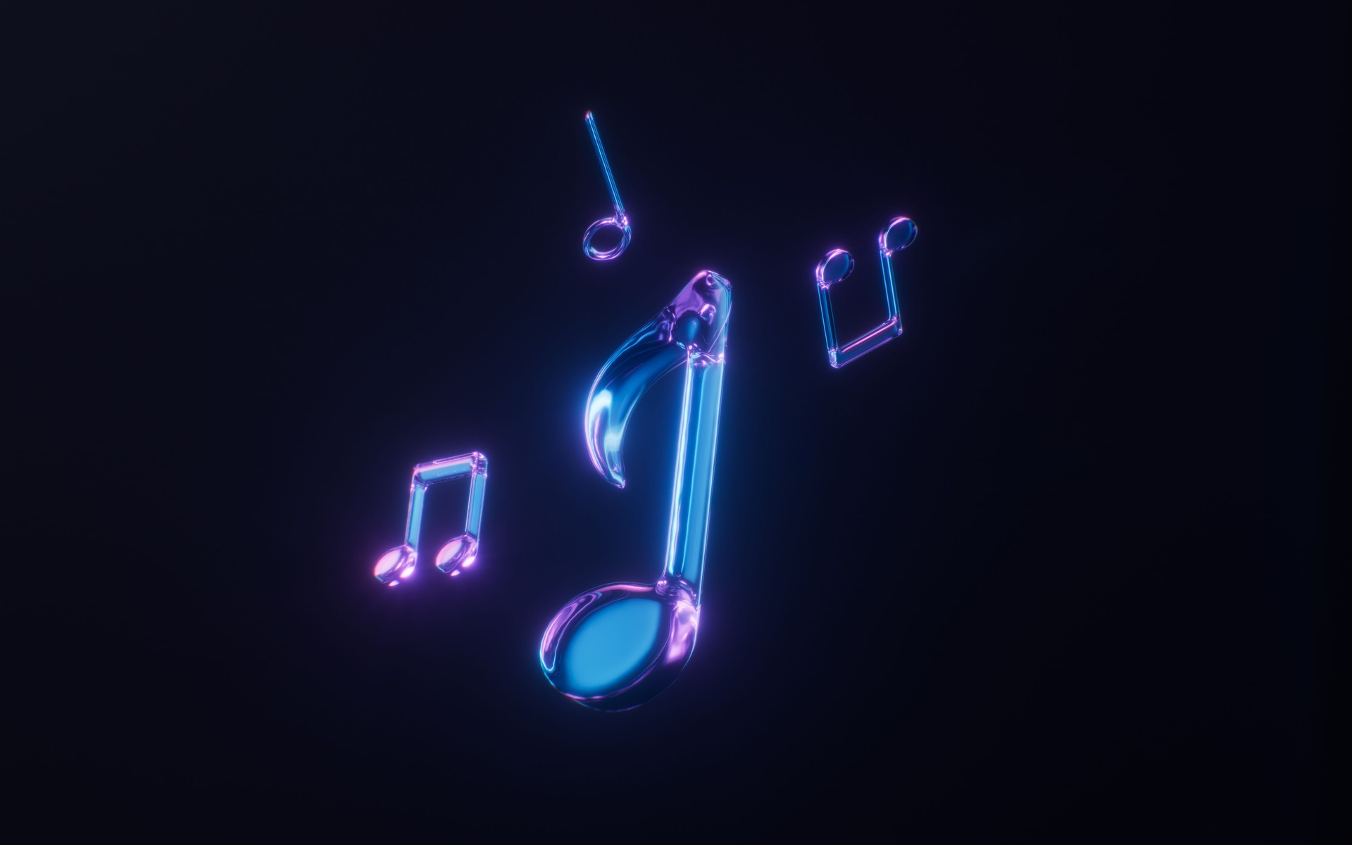 Music notes with dark neon light effect, 3d rendering.